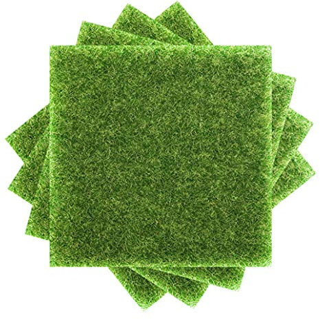 erioctry 6 Pieces 6 x 6 Inches Artificial Garden Grass Lawn Mat Patch Indoor Outdoor Green Artificial Grass Turf Miniature Ornament Garden Dollhouse DIY Decoration Grass