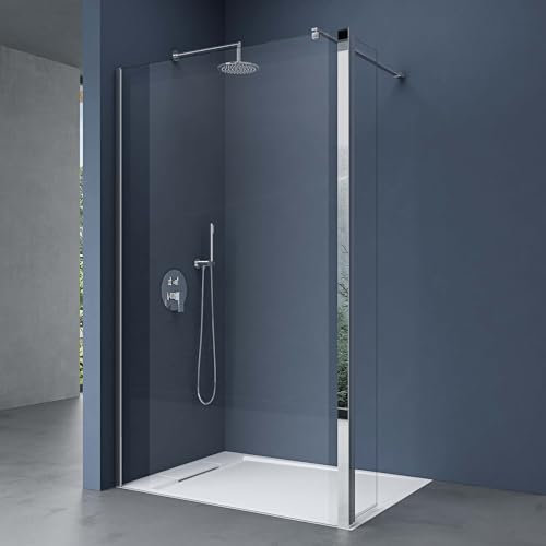 doporro Duschwand 140x200cm Walk-In mit 30cm Nebenteil, 8mm Duschabtrennung Bremen mit rechteckigem Stabilisator, aus Echtglas ESG-Sicherheitsglas Klarglas inkl. Nanobeschichtung