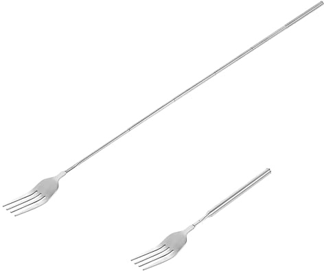 Haosie Forchetta estensibile, lunga da 21 a 65 cm, forchetta telescopica, forchetta retrattile, per barbecue, cena, frutta, dessert, forchetta estesa, robusta e durevole, in acciaio inox (1 pezzo)