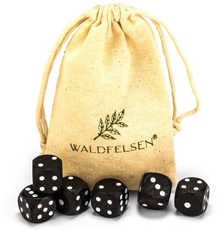 6, 12, 20, 30 oder 50 hochqualitative Holzwürfel aus echtem Buchenholz von Waldfelsen® Augenwürfel Spielwürfel aus Holz in 16 mm Standardwürfel mit Stoffbeutel Würfelset (Schwarz, 6 Stück)