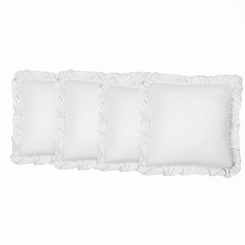 Highams Kissenbezüge 45 x 45 cm, Wurfkissen, Sofakissenbezüge, weiche dekorative Sitzkissen, Kunstleinen, Rüschen, Luxuskissen, 4 Stück, Weiß