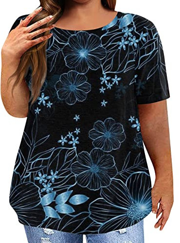 WLHBF Blusen S Damen Langarm Damen-Oberteile in Übergröße, kurzärmelig, O-Ausschnitt, Tunika, Bedruckt, Sommer-T-Shirts, Bluse Darts Pullover