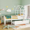 Dolamaní Hausbett Kinderbett mit Leiter und Schubladen, inkl Lattenrost,Hochbett Massivholz mit Rausfallschutz Weiß(Ohne Matratze) (90x200)