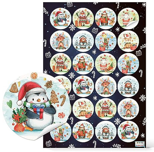 Logbuch-Verlag 24 Weihnachtsaufkleber für Kinder Tiere bunt Weihnachten Sticker Geschenke verzieren für Junge & Mädchen Ø 4 cm