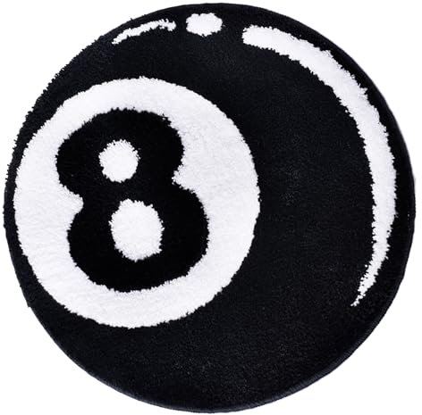 Teppich mit 8 Bällen für Schlafzimmer, 61 cm, 8 Billardkugeln, schwarz, runder Teppich für Y2K-Dekoration, rutschfeste Badematte, Beflockung, coole Teppiche, ästhetisch, flippiger Teppich,