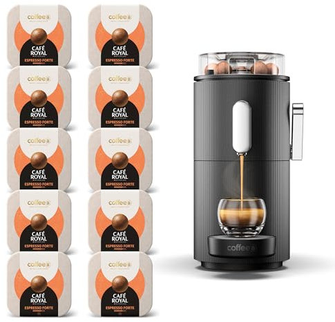 CAFE ROYAL SWITZERLAND PROFESSIONAL Machine à Café CoffeeB Globe Noir 1.3L avec 90 Coffee Balls Expresso Forte - 100% Compostables