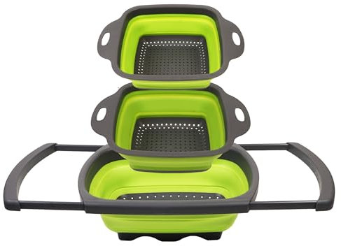 Ensemble de 3 passoires/égouttoirs pliables en silicone avec poignées. Extensible - Vendeur français.