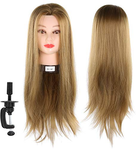 Tête de Coiffure, Tête de Formation de Coiffeur, Tête de Mannequin en Cheveux Véritables, Tête de Poupée avec Pince, Têtes de Formation, Tête de Coiffure pour Coiffeurs, Coiffeurs