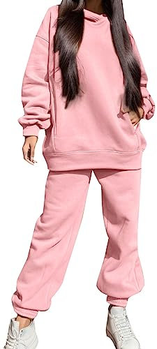 Tuta da donna in 2 pezzi con pullover a maniche lunghe con cappuccio e pantaloni della tuta tuta tuta oversize Y2K Jogging Set, E# Rosa, Medium