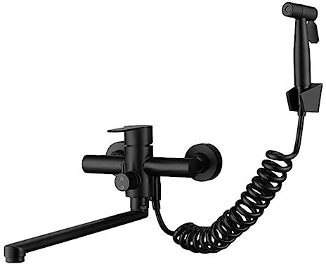 Rubinetto Miscelatore A Parete Lavello Cucina Rubinetti Cucina a Parete 2 Fori 35 cm con Doccetta Rubinetti Cucina Monocomando Nero Miscelatore