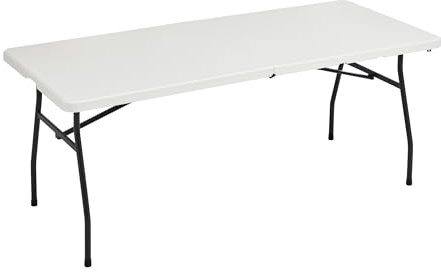Amazon Basics Klapptisch, rechteckig, mit Tragegriff, für drinnen und draußen, tragbar, leicht, Reisetisch, Picknick, Camping, Weiß, 182 x 75 x 73 cm