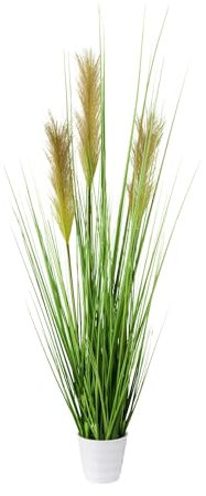CREATIV green großer künstlicher Grasbusch 80cm im weißen Kunststofftopf I naturgetreues Wildgras im Topf I Pampasgras für Innen I hochwertige & dekorative Dekopflanze I Deko Kunstpflanze grün