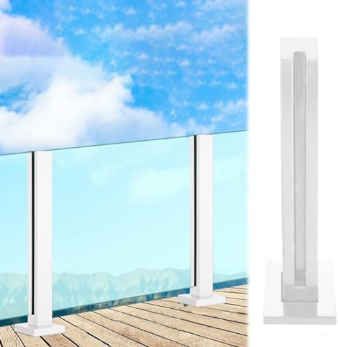 Glasgeländer Pfosten Geländer Geländerpfosten aus quadratischem Glas für den Außenbereich, Geländerpfosten aus weißem Glas für 3/8 oder 1/2 dicke Platte, Balkon/Terrasse/Veranda Winddicht Bodenmonta