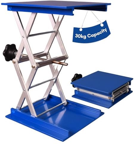 Labsales Heavy Duty Lab Jack stand, Stainless Steel Scissor Lift for laboratory Instruments & Reagent Bottles, Low Profile, Adjustable Height, Capacity Up To 60kg, Multiple Sizes (100mm x 100mm 30kg)