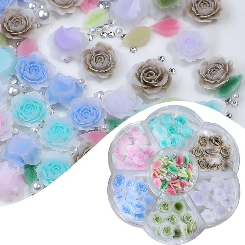 Rose Flower Nails Art 3D Flower Leaves Resin Nails Supplies Nails Art Decoration For Women Girls