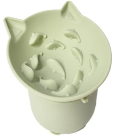 Elevated Slow Feeder Bowls, Raised Cat Food Dish Whisker Friendly, Anti Vomit, Microwave & Dishwasher Safe, Great Height for Cats (Green, 9.6x9.6x10cm)