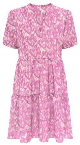 ONLY Onlnova Life Vis S/S Thea Dress AOP, Rosa Shocking, XL Donna