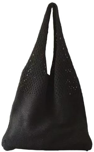 HEVIBK Sac à bandoulière en toile pour femme,Grande capacité, pour été, plage, sac à main décontracté (Noir)