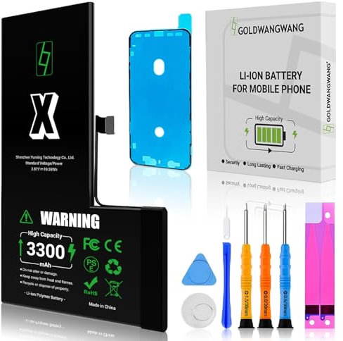 GOLDWANGWANG Batteria per iPhone X, 3300mAh Alta Capacità, Compatibile con A1865 A1901 A1902, 0 Cicli, Kit di Riparazione Completo, Certificato CE/RoHS/FCC