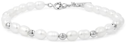 ANIA HAIE Damen Armband CHIC CREATOR aus 925 Sterling Silber, verziert mit 24 Süßwasserperlen und 10 Zirkonia, Länge: 16,5 cm + 2 cm Verlängerung, inkl. Geschenkverpackung