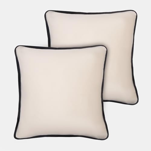 OHS Cushion Covers Matte Velvet Piped Edge, Ultra Soft Velvet Classic Decorative Covers for Cushions with Invisible Zipper For Living Room Bed Sofa, Cream - 45x45cm, 2 Pack