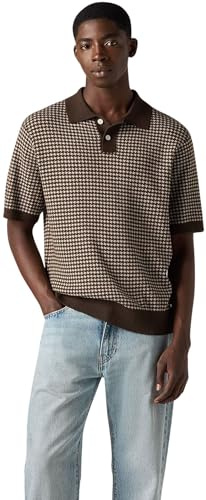 Levi's Men's Short Sleeve Polo Shirt with Double Button Placket, Standard Fit, Brown (Sweater Polo Houdsto), S