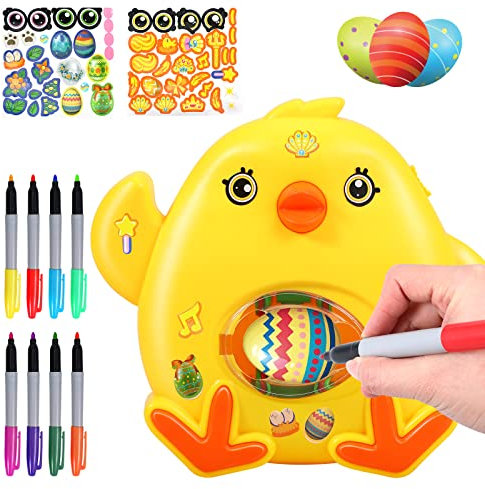 Decoratore di Uova di Pasqua, Macchina per Decorare Fai-Da-Te Uova di Pasqua con Spinner, Kit di Decoratore di Uova Pasqua Incluir 8 Pennarelli Colorati, Regali Fai da Te per Bambini per Pasqua