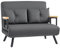 HOMCOM 2 Seater Sofa Bed, Click Clack Convertible Bed Settee, Modern Velvet Feel Fabric Sofa Couch with 2 Tufted Cushions, Wood Armrests for Living Room, Bedroom, Guest Room, Dark Grey