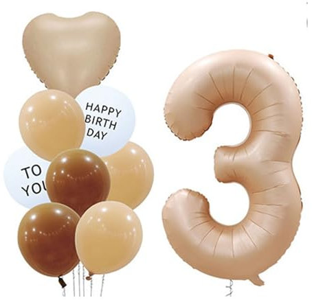 Ovanda Junge Mädchen 3. Geburtstag Deko, XXL Aprikose Zahl 3 Luftballon, Happy Birthday Latex Ballon, Happy Birthday deko, Aprikose Braun Ballons,Folienballon für Geburtstagsdeko 3 jahre Junge Mädchen