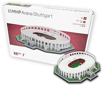 MHP Arena Stuttgart 3D Puzzle | Puzzle VfB Stuttgart Stadion | Fanartikel für VfB Fans & Sammler | 88 Teile | MDS3D001 | Aufgebaut 35x37x10 cm