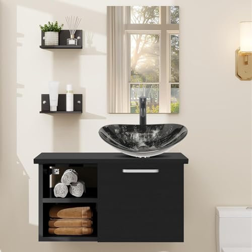 ZealWe Badmöbel Set Waschbecken Waschtisch mit Unterschrank Waschbeckenunterschrank und Spiegel, Badezimmermöbel mit Badezimmerschrank hängend, Wandregal, Aufsatz-Waschbecken(Blaugrün)