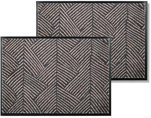 Schöner Wohnen Kollektion Fußmatte innen - Schmutzfangmatte 2er Set 50 x 70 cm Striche anthrazit - rutschfeste Sauberlaufmatte - Fussmatte Haustür - Türmatte waschbar bei 30°C