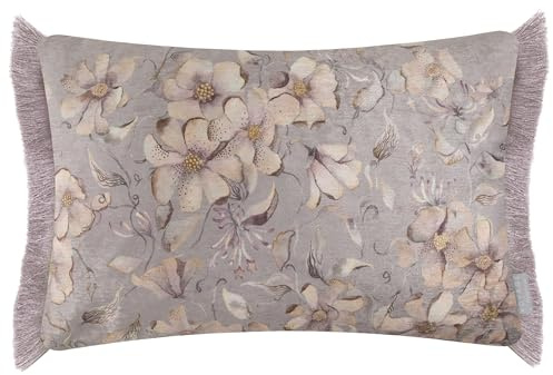 Voyage Maison Daphne Feather Filled Cushion – Fringed Nature Inspired Watercolour Floral Botanical (Viola - 40x60cm)