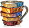 Painted Book Mug, Unique Books Stack Cup, 3D Painted Reading Coffee Cup - Ideal Book Lover Gifts for Readers | Available in Resin, Includes Free Spoon (Resin,A)