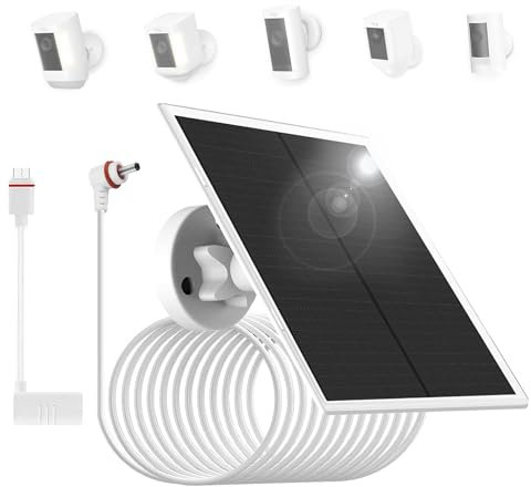 Cargador de panel solar de 6W/5V con dos conectores DC3.5x1.35 y USB-C, cable de carga de 9.8 pies, IP65, compatible con Ring Spotlight Cam Plus/Pro, batería de leva de 2ª/3ª generación