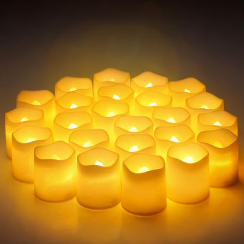 24 Stück Flammenlose LED Teelichter, Outdoor Wasserdichte LED Kerzen, Votive Kerzen Teelichter Elektrisch Batteriebetrieben, für Halloween, Weihnachten, Hochzeiten und Partys