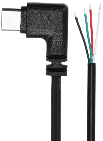 sourcing map 1M/3.3Ft Right Angle Type C Male Plug Bare Wire Pigtail Cable, 28AWG 12V 3A USB C Plug to 4 Pin Bare Wire Open End Connector Plug for DIY Keyboard Equipment Replace Repair 2 Pcs