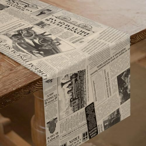 SUPERDANT Zeitungs Collage Tischläufer Universal Retro Stil Tischläufer Modern Als Mittelpunkt Table Runner Für Esszimmer Hochzeitsdeko Geburtstagsfeier Bankett Festtagsrestaurant 183x33cm