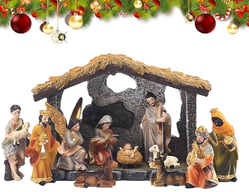 Acunny Belen De Interior - Jesús Niño Religioso - Figuras del Belén Establo Nacimiento de Jesús | para Decoración del Hogar Cristiano Interior Dormitorio Sala De Estar Oficina Escuela