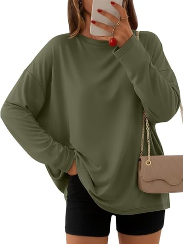 Suncife Damen Basic Oversize Langarmshirt Tops Lässig Lockeres Pullover | bequem und hautverträglich Stoffe, lockere Passform, Elegant Basic-Design