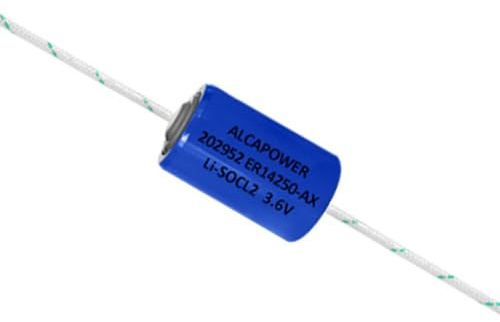 Pile Li-SOCL2 1/2AA ER14250 3,6 V 1200 mAh 1,2 Ah, haute capacité, avec rhéophores, lames, dimensions 14 × 25 mm, pour capteurs, alarmes, appareils intelligents, longue durée de vie, batterie, lithium