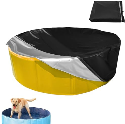 EVBOTGEE Poolabdeckung Rund 160 x 30 cm für Hundepool Wasserdichte Faltbare Poolabdeckung mit Kordelzug UVBeständig 210D Oxford Abdeckplane für Hundeplanschbecken Kinderpool Dog Pool und Schwimmbecken