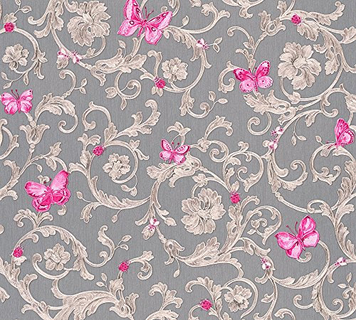 VERSACE WALLPAPER Vliestapete Butterfly Barocco Luxustapete mit Ornamenten barock 10,05 m x 0,70 m grau metallic lila Made in Germany 343255 34325-5