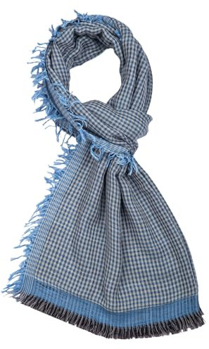 ROYALZ Schal für Herren Halstuch kariert oder gestreift 100% Baumwolle Herrenschal Tuch Männer-Schals Streifen Karo leicht weich - ganzjährig, mehrfarbig, Farbe:Sky Blau/Weiß