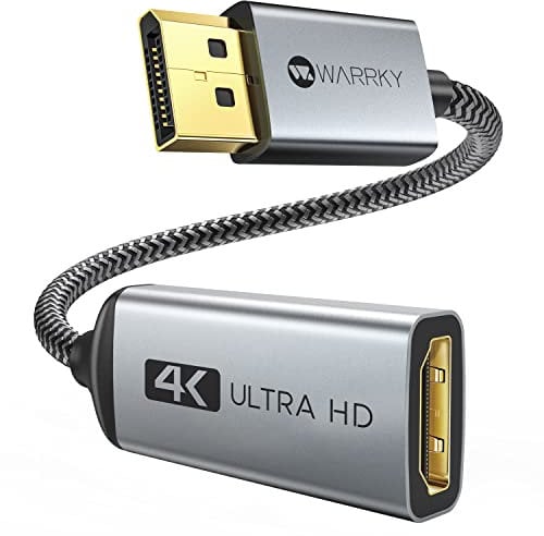 WARRKY 4K Adaptateur DisplayPort vers HDMI, Convertisseur Adaptateur DP 1.2 Ordinateur vers 1.4 HDMI Écran en Nylon Tressé Compatible avec Lenovo, HP, Dell, Asus et Autre - Gris