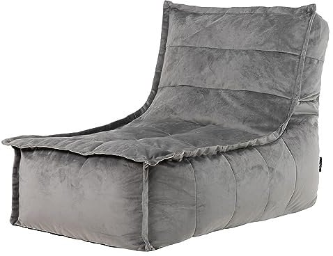 Icon Dolce Sitzsack-Liege für Erwachsene, Dunkelgrau, Flauschiger Samtstoff, Riesen Sitzsack Samt mit Füllung, Bean Bag Chair, Bequemer Sessel Wohnzimmer, Lounge, Schlafzimmer, Büro