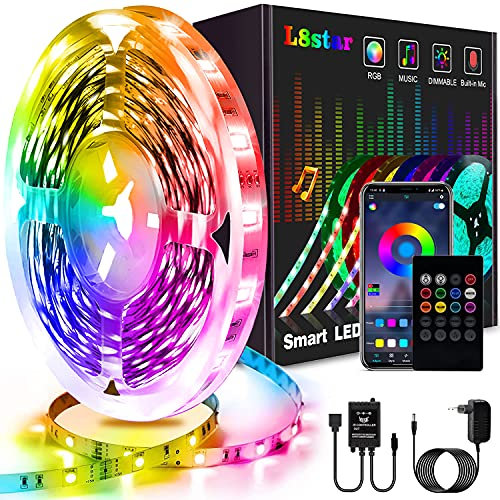 L8star 5m Led Strip, Led Streifen Farbwechsel Led Lichterkette Clever Rgb Led Bänder Stripes mit Bluetooth und fern Kontroller Sync zur Musik Led Leiste, Lichterkette bunt