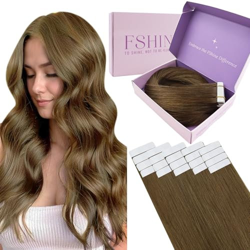 Fshine Tape in Extensions Echthaar Mittelbraun 55cm 50g 20 Stücke Unsichtbar Klebeband in Haarverlängerung Echthaar Extensions Tape Farbe 4