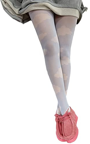Felcia Damen Sommer Herbst Lange Strümpfe Kreative Herz/Blumen/Wolke/Plaid Druck Enge Leggings Elastische Renderhose, Wolke, One size