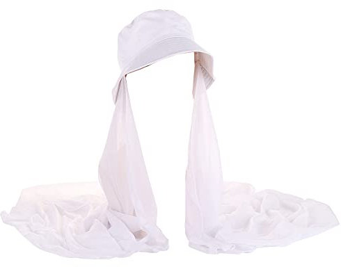 JDYaoYing Instant Hijab Damen muslimischer Hijab Bucket Hat mit Chiffon langer Schal Wickelschal Kopftuch, Weiß